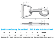 Load image into Gallery viewer, Swivel Eye Bolt Snap Square M80 316