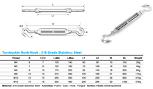 Load image into Gallery viewer, Turnbuckles Hook and Hook M4 -316 Grade
