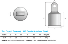 Load image into Gallery viewer, Top Cap to suit 1 Inch Round Tube With Eye & One Grub Screw 316 Grade