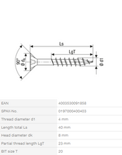 Load image into Gallery viewer, Stainless steel screw, 4 x 40 mm, 200 pieces, partial thread, flat countersunk head, T-STAR plus T20
