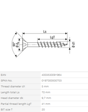 Load image into Gallery viewer, Stainless steel screw, 5 x 70 mm, 100 pieces, partial thread, flat countersunk head, T-STAR plus T20, stainless steel A2