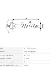 Load image into Gallery viewer, Stainless steel screw, 4,5 x 50 mm, 200 pieces, partial thread, flat countersunk head, T-STAR plus T20