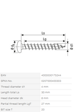 Load image into Gallery viewer, Stainless steel screw, 4 x 30 mm, 200 pieces, full thread, pan head, T-STAR plus T20, stainless steel A2