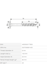 Load image into Gallery viewer, Decking Screws Washer Head M8 X 140MM - Box of 50