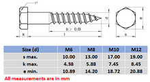 Load image into Gallery viewer, Coach Screws 316 Grade M12 X 75