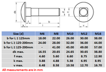 Load image into Gallery viewer, Cup Head Square Neck Bolts  316 M12 X 220mm
