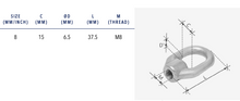 Load image into Gallery viewer, Gate Eye Nut M8 316 (Life line eye nut)
