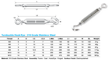 Load image into Gallery viewer, Turnbuckles Hook and Eye M6 - 316 Grade
