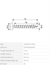 Load image into Gallery viewer, Stainless steel screw, 5 x 50 mm, 100 pieces, full thread, pan head, T-STAR plus T20, stainless steel A2
