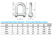 Load image into Gallery viewer, Slot Head D Shackle M6 316 Grade SS
