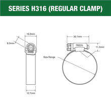 Load image into Gallery viewer, Hose Clamps Perforated Band 316 Stainless M18-32 - Box of 10
